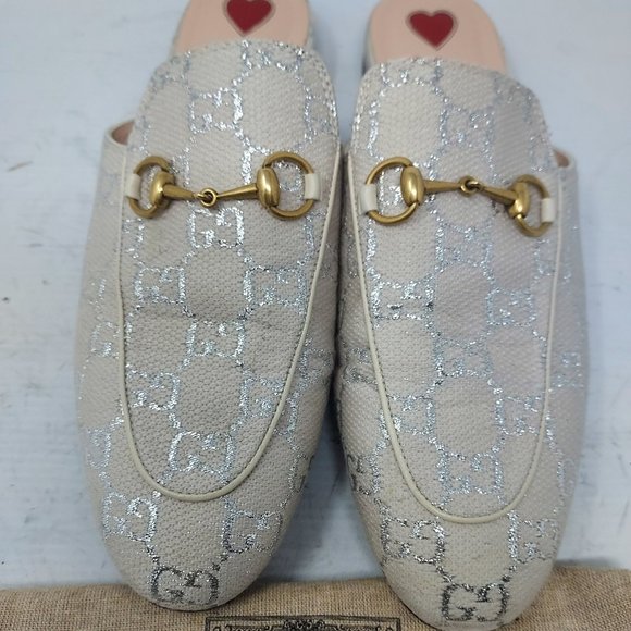 Gucci Cream and Silver Mules with Gold Detail - Picture 4 of 12